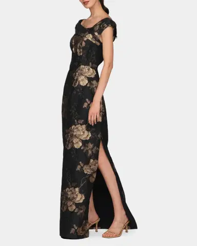 Kay Unger New York Myla Floral Jacqaurd Column Gown | Thumbnail 6