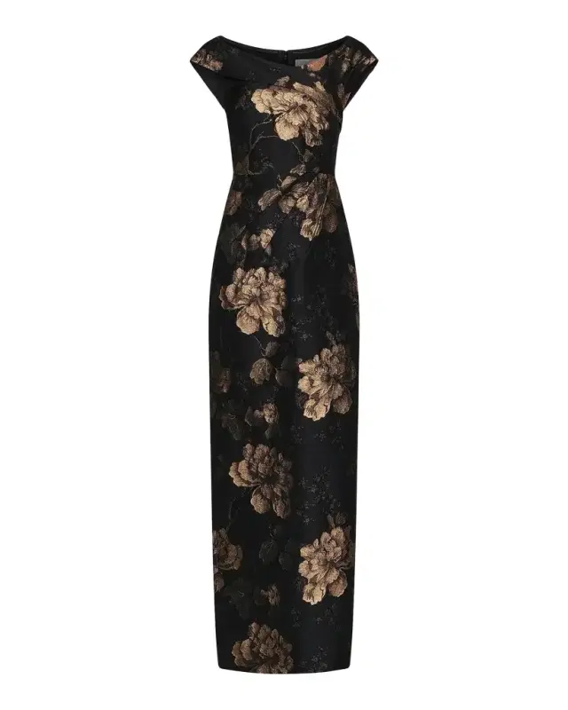 Kay Unger New York Myla Floral Jacqaurd Column Gown