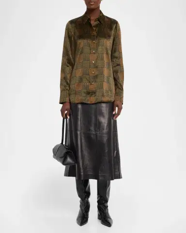 Lafayette 148 New York Scottie Glen Check-Print Silk Blouse | Thumbnail 2
