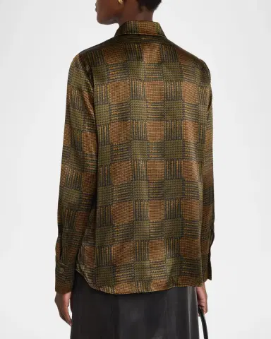 Lafayette 148 New York Scottie Glen Check-Print Silk Blouse | Thumbnail 3