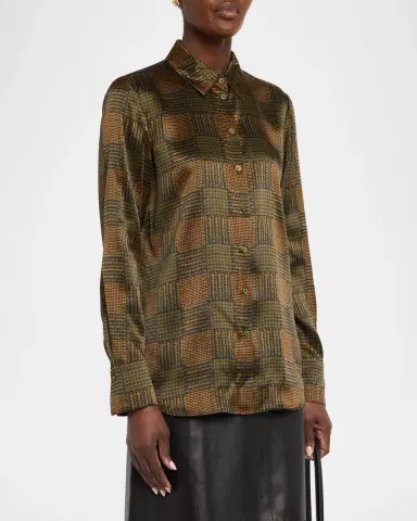 Lafayette 148 New York Scottie Glen Check-Print Silk Blouse | Thumbnail 4