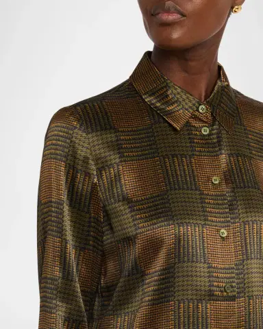 Lafayette 148 New York Scottie Glen Check-Print Silk Blouse | Thumbnail 5