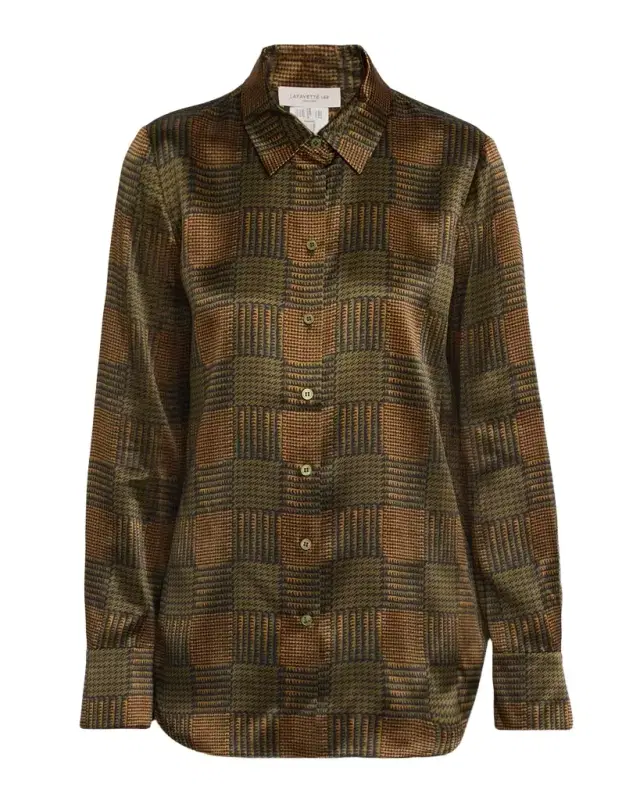 Lafayette 148 New York Scottie Glen Check-Print Silk Blouse