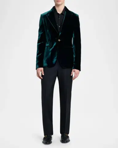 Versace Men's Peak Lapel Velvet Evening Jacket | Thumbnail 2 Versace Men's Peak Lapel Velvet Evening Jacket | Thumbnail 2