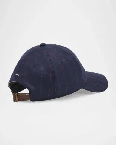 Brunello Cucinelli Men's Logo Pinstripe Virgin Wool Baseball Cap | Thumbnail 2 Brunello Cucinelli Men's Logo Pinstripe Virgin Wool Baseball Cap | Thumbnail 2