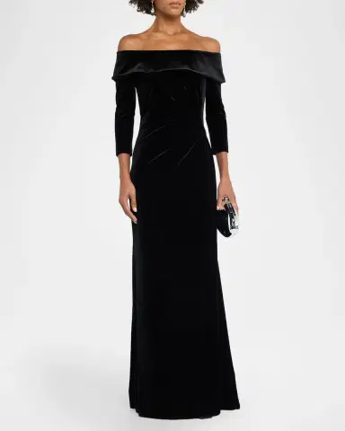 Rickie Freeman for Teri Jon Off-Shoulder Stretch Vevlet Column Gown | Thumbnail 4