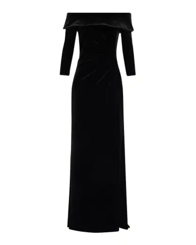 Rickie Freeman for Teri Jon Off-Shoulder Stretch Vevlet Column Gown | Thumbnail 1