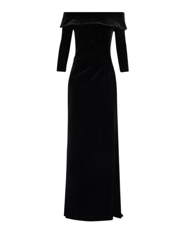 Rickie Freeman for Teri Jon Off-Shoulder Stretch Vevlet Column Gown