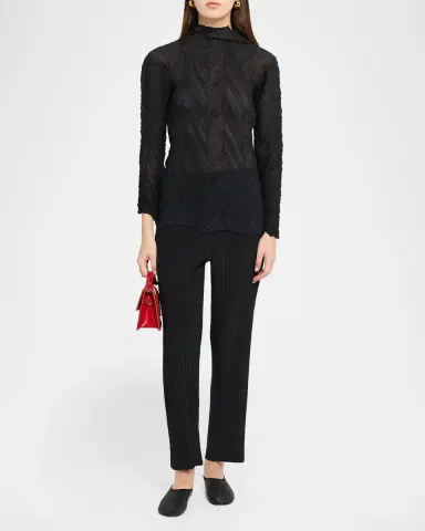 Issey Miyake Zigzag Pleats Chiffon Long-Sleeve Top | Thumbnail 2 Issey Miyake Zigzag Pleats Chiffon Long-Sleeve Top | Thumbnail 2