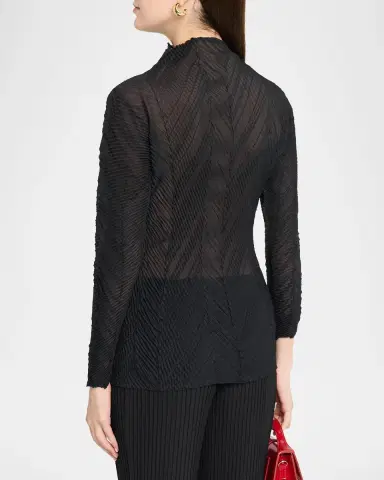 Issey Miyake Zigzag Pleats Chiffon Long-Sleeve Top | Thumbnail 3 Issey Miyake Zigzag Pleats Chiffon Long-Sleeve Top | Thumbnail 3