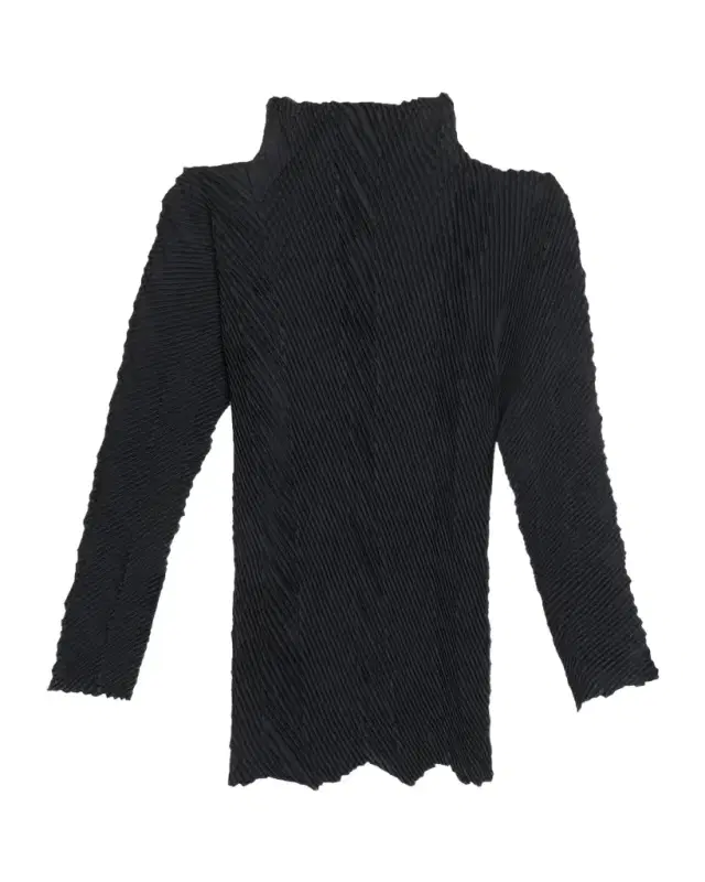 Issey Miyake Zigzag Pleats Chiffon Long-Sleeve Top