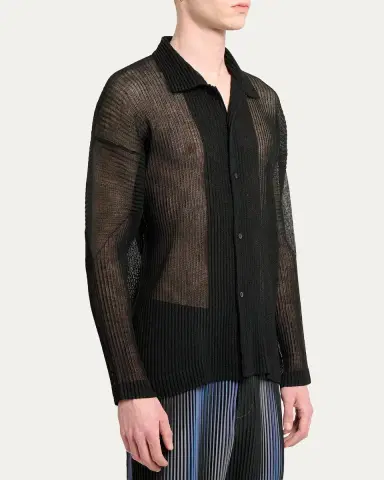 Homme Plissé Issey Miyake Men's Rustic Mesh Button-Down Shirt | Thumbnail 4