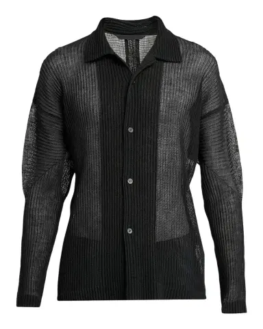 Homme Plissé Issey Miyake Men's Rustic Mesh Button-Down Shirt | Thumbnail 1