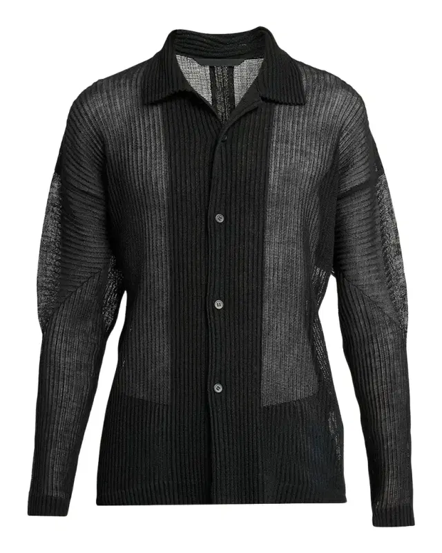 Homme Plissé Issey Miyake Men's Rustic Mesh Button-Down Shirt