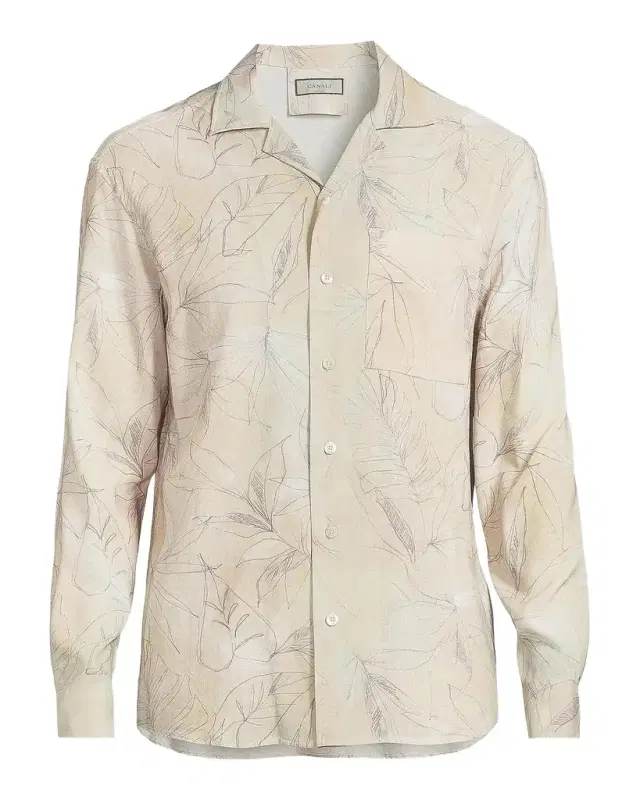 Canali Leaf-Print Button-Front Shirt