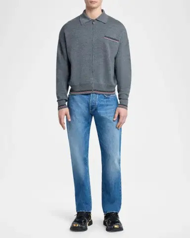 Versace Men's Virgin Wool Knit Zip-Up Sweater | Thumbnail 2 Versace Men's Virgin Wool Knit Zip-Up Sweater | Thumbnail 2