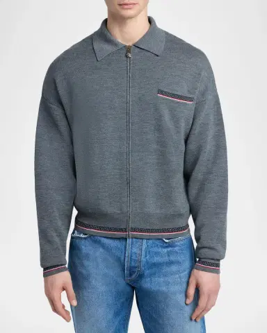 Versace Men's Virgin Wool Knit Zip-Up Sweater | Thumbnail 4 Versace Men's Virgin Wool Knit Zip-Up Sweater | Thumbnail 4