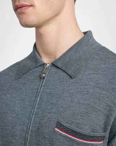 Versace Men's Virgin Wool Knit Zip-Up Sweater | Thumbnail 5 Versace Men's Virgin Wool Knit Zip-Up Sweater | Thumbnail 5