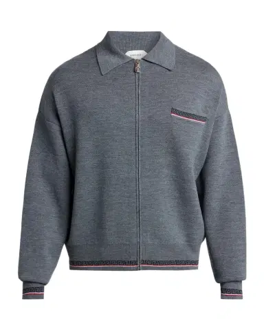 Versace Men's Virgin Wool Knit Zip-Up Sweater | Thumbnail 1 Versace Men's Virgin Wool Knit Zip-Up Sweater | Thumbnail 1