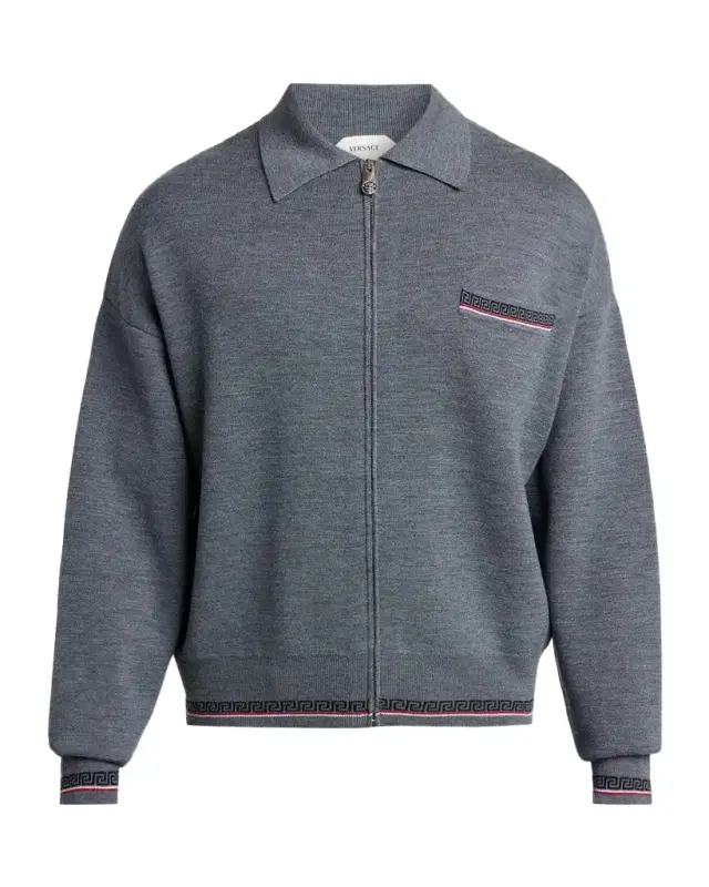 Versace Men's Virgin Wool Knit Zip-Up Sweater