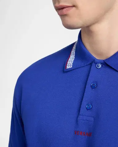 Versace Greca Embroidered Cotton Polo Shirt | Thumbnail 5 Versace Greca Embroidered Cotton Polo Shirt | Thumbnail 5