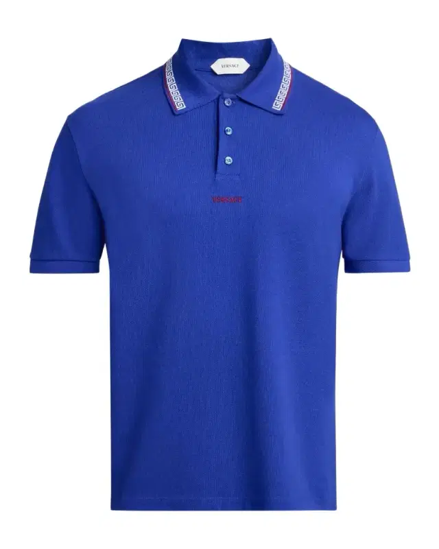 Versace Greca Embroidered Cotton Polo Shirt