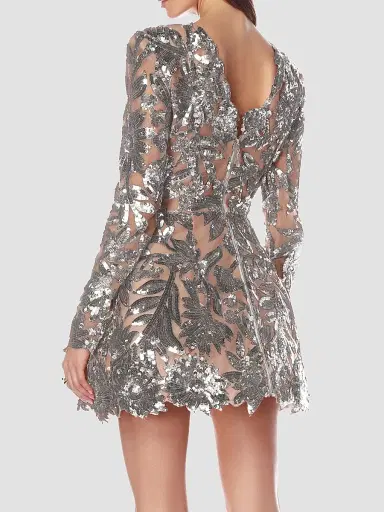 Bronx and Banco Women's Sequined Floral Long-Sleeve Mini Dress | Thumbnail 3