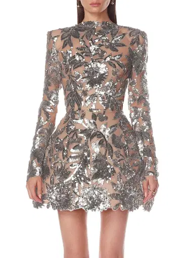 Bronx and Banco Women's Sequined Floral Long-Sleeve Mini Dress | Thumbnail 1