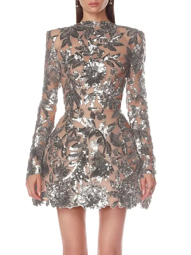 Bronx and Banco Women's Sequined Floral Long-Sleeve Mini Dress