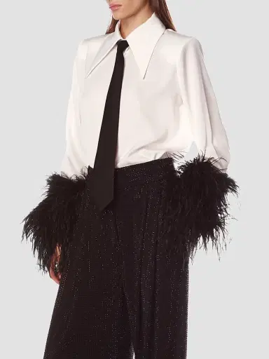 Bronx and Banco Women's Tie Feather-Cuff Shirt | Thumbnail 3 Bronx and Banco Women's Tie Feather-Cuff Shirt | Thumbnail 3