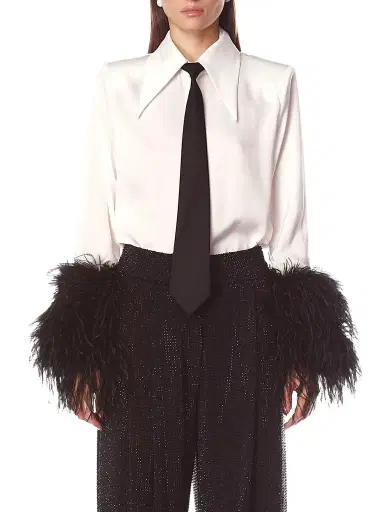 Bronx and Banco Women's Tie Feather-Cuff Shirt | Thumbnail 1 Bronx and Banco Women's Tie Feather-Cuff Shirt | Thumbnail 1