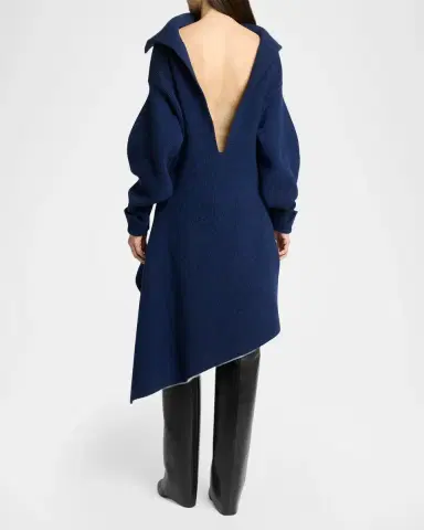 Givenchy High-Neck Slashed Wool-Cashmere Asymmetric Mini Sweater Dress | Thumbnail 3