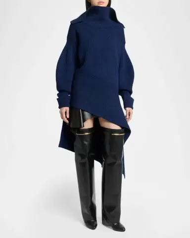 Givenchy High-Neck Slashed Wool-Cashmere Asymmetric Mini Sweater Dress | Thumbnail 4