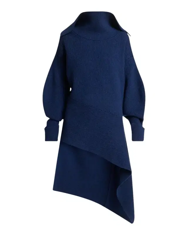 Givenchy High-Neck Slashed Wool-Cashmere Asymmetric Mini Sweater Dress