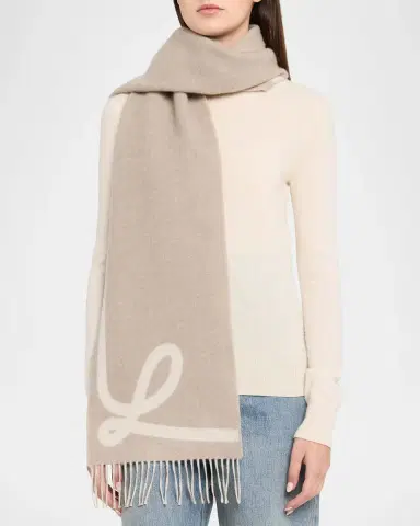 Loewe Men's Logo Wool-Cashmere Jacquard Scarf | Thumbnail 3