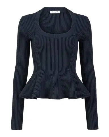 Alaïa Wool Rib Long-Sleeve Peplum Top | Thumbnail 2 Alaïa Wool Rib Long-Sleeve Peplum Top | Thumbnail 2