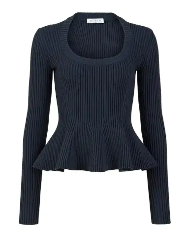 Alaïa Wool Rib Long-Sleeve Peplum Top | Thumbnail 1 Alaïa Wool Rib Long-Sleeve Peplum Top | Thumbnail 1