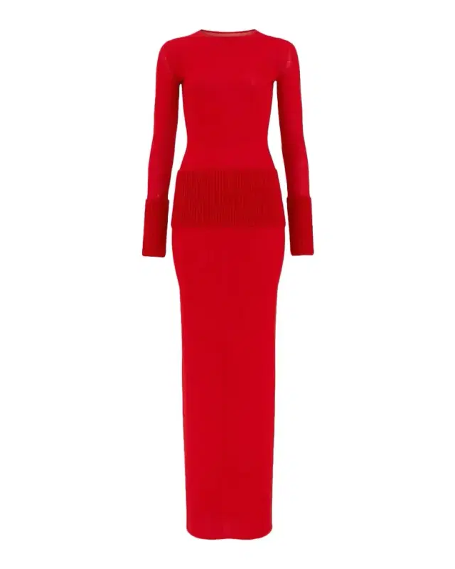Alaïa Merino Wool Long-Sleeve Bodycon Maxi Dress