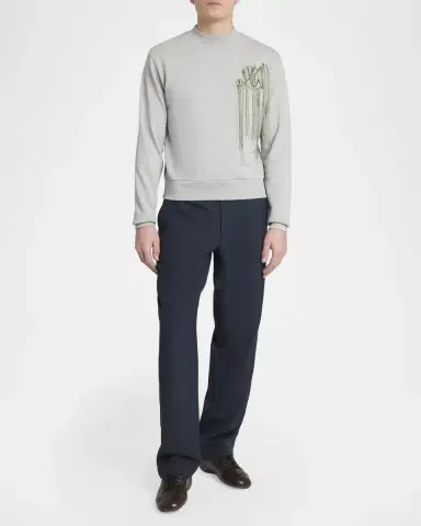 Dries Van Noten Men's Fringed Monogram-Embroidered Sweatshirt | Thumbnail 2