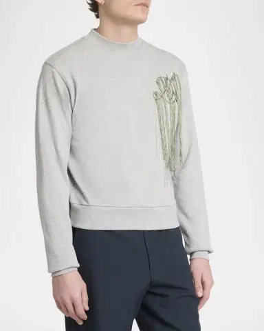 Dries Van Noten Men's Fringed Monogram-Embroidered Sweatshirt | Thumbnail 4