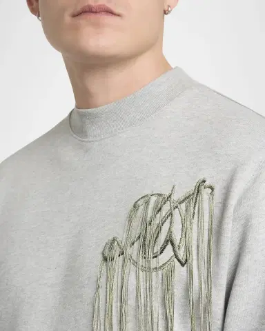 Dries Van Noten Men's Fringed Monogram-Embroidered Sweatshirt | Thumbnail 5