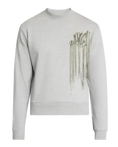 Dries Van Noten Men's Fringed Monogram-Embroidered Sweatshirt | Thumbnail 1