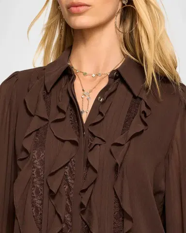 Ramy Brook Claire Ruffle Blouson-Sleeve Silk Blouse | Thumbnail 4