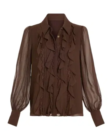 Ramy Brook Claire Ruffle Blouson-Sleeve Silk Blouse | Thumbnail 1