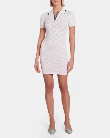 Casablanca Short-Sleeve Monogram Pointelle Knit Mini Polo Dress | Thumbnail 2