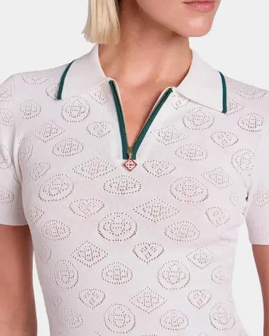 Casablanca Short-Sleeve Monogram Pointelle Knit Mini Polo Dress | Thumbnail 3