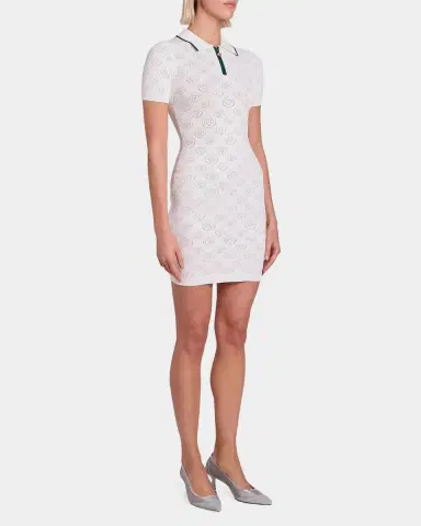 Casablanca Short-Sleeve Monogram Pointelle Knit Mini Polo Dress | Thumbnail 5