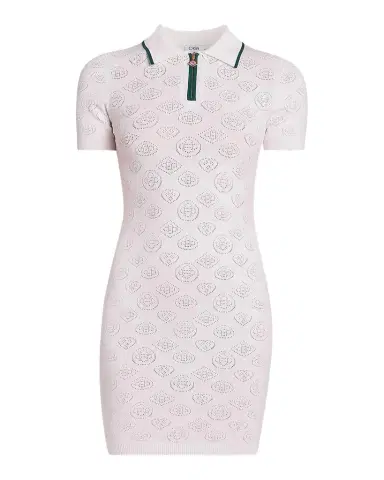 Casablanca Short-Sleeve Monogram Pointelle Knit Mini Polo Dress | Thumbnail 1