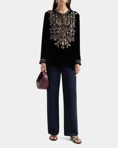 Johnny Was Floral-Embroidered Velvet Henley Tunic | Thumbnail 2