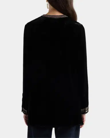 Johnny Was Floral-Embroidered Velvet Henley Tunic | Thumbnail 3